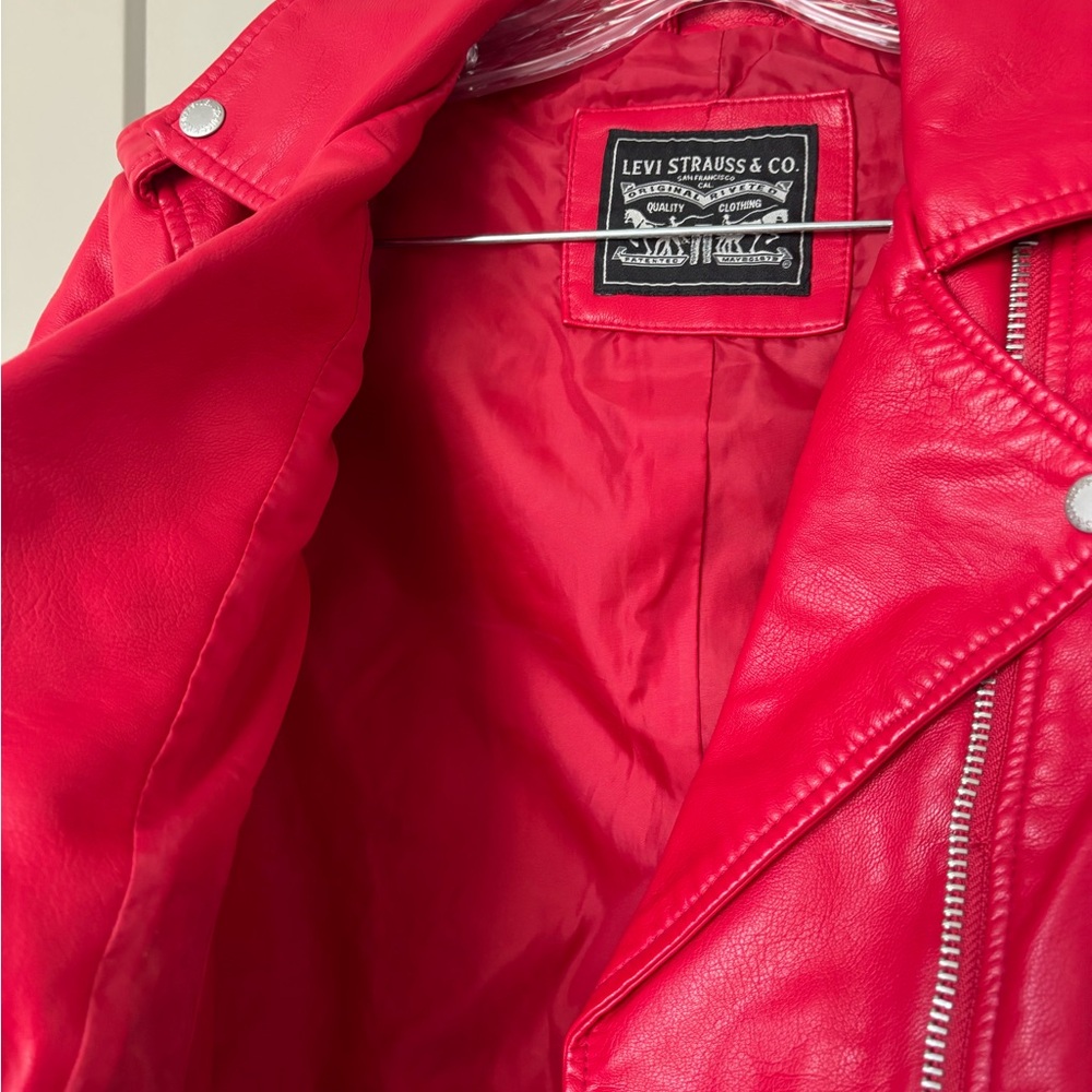 Levi's Women's Vibrant Red Leather Jacket - Picture 2 of 5